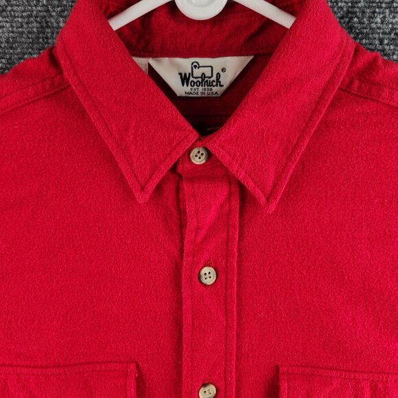 VTG Woolrich Chamois Flannel USA Made Button Up Shirt Red Large Cotton Point - Picture 1 of 16